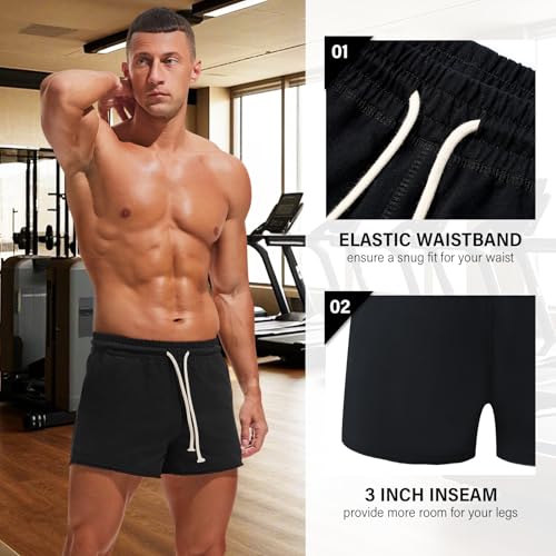AMY COULEE Mens Workout Shorts 3 inch Cotton Gym Shorts Casual Lounge Short Pants with Pockets3
