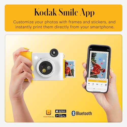 Image of Kodak Smile+ 2-in-1 Digital Instant Camera & Wireless Bluetooth Photo Printer, 10MP, Special-Effect Rotating Lens, Zink 2x3 (5.1x7.5 cm) Sticky-Back Photos (Renewed)