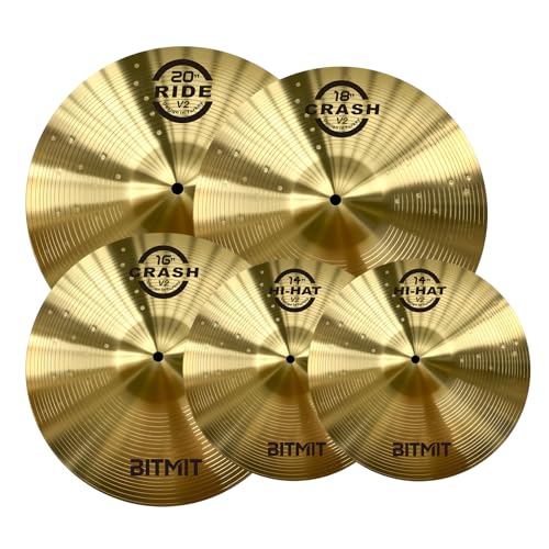 Alloy Cymbal Pack, 5 Pieces Drum Cymbals Set 14'Hi-hats/16'Crash/18'Crash/20'Ride Cymbals for Drum Set