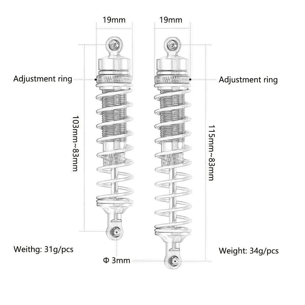 for 83-103mm/83-115mm Aluminiumlegierung Öl Stoßdämpfer Dämpfer for RC 1/10 Trax-xas 4x4 2wd Auto Zubehör(83-103 83-115 PINK)