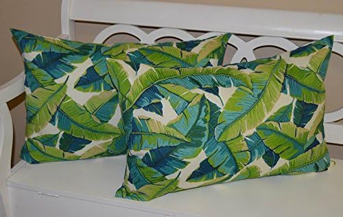 RSH Décor - Juego de 2 almohadas decorativas para interior o exterior, 26.0 x 15.7in, diseño floral, color azul y verde