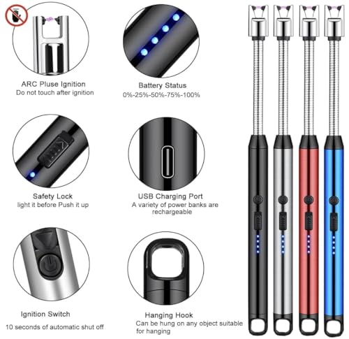 Image of Gas Lighter for Kitchen Use | C-Type Rechargeable Electric Lighter Stove & Candle Lighter with USB Charging Port | 1 Year Warranty | 400 Uses in Single Charge