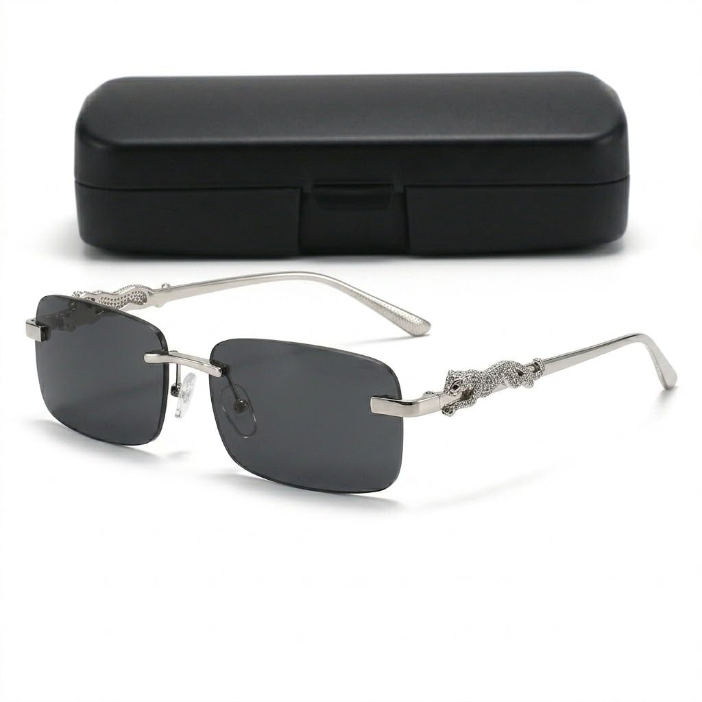 MC RIMLESS GOLD BLACK SUNGLASSES,Rimpess Unisex Sunglasses Retro Luxury Metal Framless Rectangle Leaopard Arms-picture-27
