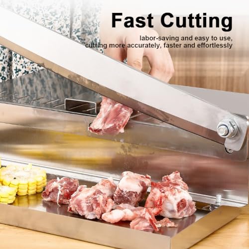 Affettatore manuale di carne da 375mm, taglierina ossea in acciaio inossidabile con protezione regolabile e piedini antiscivolo.Ghigliottina resistente per carne di manzo, pesce, pollame.Strumento di