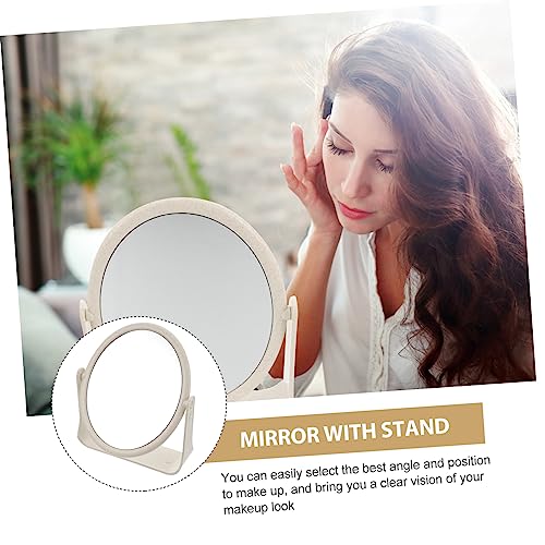 Espejo de maquillaje doble cara rotativo marco elegante miniatura 7