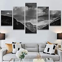 SIGNWIN 5 Panel Canvas Wall Art Monochromatic Mountains for Home Decorations Ready to Hang - 60