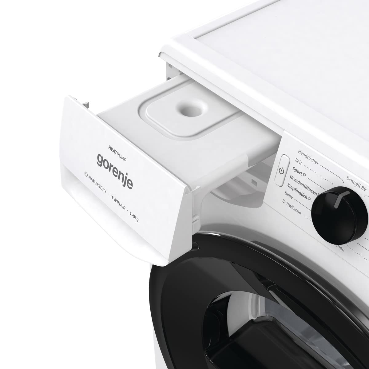 Gorenje DNE92/GN Wärmepumpentrockner, 9kg Kapazität, 16 Programme, Auto Drain, Made in EU, Nature Dry, Fast 89min, Twin Air, Sportprogramm, Daunenprogramm, Kindersicherung, weiß