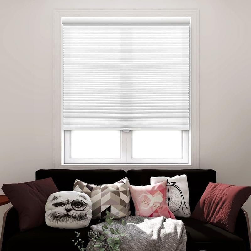 38mm Cellular Shades for Nursery - Child-Safe Cordless Light Filtering Blinds, Noise Reducing & Insulated Honeycomb Blinds (White Color, 23" W x 60" H)