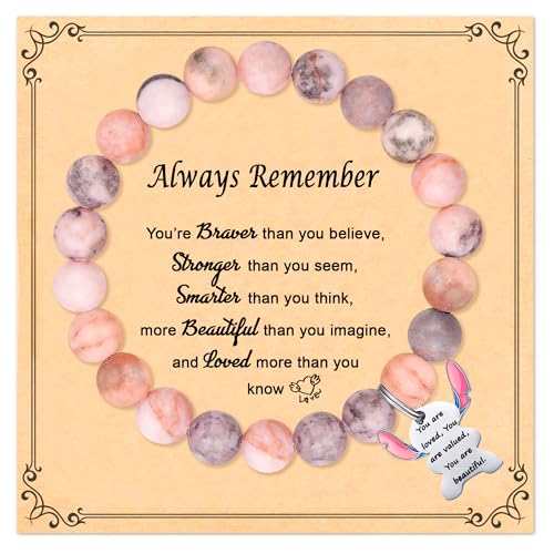 Image of Pink Natural Stone Stitch-Shape Bracelets for Daughter Granddaughter Niece Sister Women Love Gifts Bracelet Jewelry
