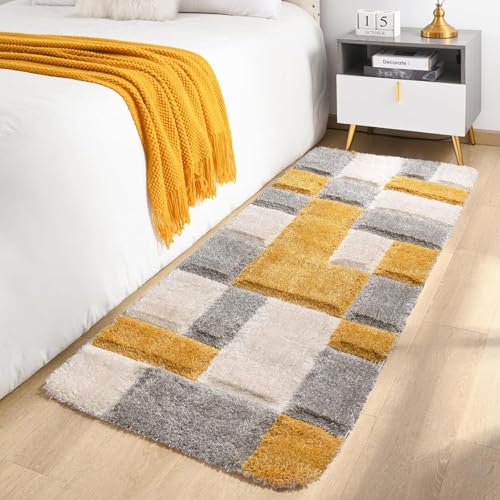 Image of 2x5 feet Soft Runner Rug for Living Room and Bedroom, Modern Indoor Floor Carpet with Non-Slip Backing, Comfortable Decorative Home Decor Rug, Easy Clean & Durable- (3D Yellow B, Rectangular)