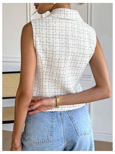GORGLITTER Women's Plaid Sleeveless Blazers Vest Double Breasted Button Up Waistcoat Dressy Office Corporate Outfits3