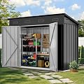 DWVO 9' x 4' Outdoor Storage Shed, Lockable Double Doors, Sloped Roof, Heavy-Duty Steel Shed for Garden & Patio, Large Backyard Tool Organizer, Dark Gray