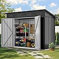 DWVO 9' x 4' Outdoor Storage Shed, Lockable Double Doors, Sloped Roof, Heavy-Duty Steel Shed for Garden & Patio, Large Backyard Tool Organizer, Dark Gray