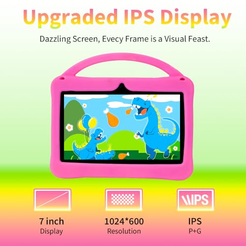Image of Veidoo 7 inch Android Tablets for Kids, 2GB RAM, 32GB ROM, aiwawa Apps Parent Controls, Educational Games, WiFi, Dual Camera, Silicone Case(Pink)
