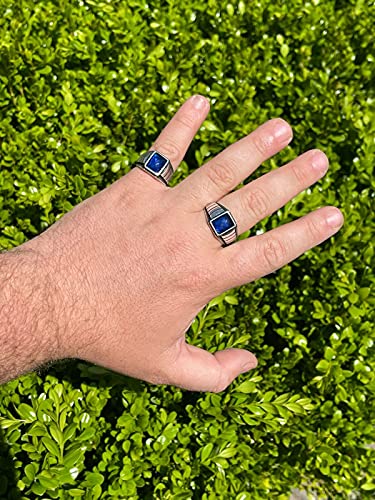 HarlemBling Solid 925 Sterling Silver - Men's Blue Sapphire Gemstone Ring - Great As Pinky Ring Or Signet Ring Sizes 6-134