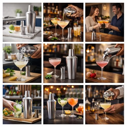 Chabrias Ltd 3-Piece Stainless Steel Cocktail Shaker 795ml (28oz) with Built-in Strainer – Cobbler Martini Mixer for Home Bar – Dishwasher Safe, Leak-Resistant Lid, Silver - Image 5