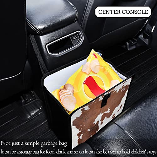 Image of Cow Print Car Trash Can White Brown Animal Skin Foldable Hanging Car Trash Bag Bin Auto Garbage Can Leak-Proof Car Organizer(Large)