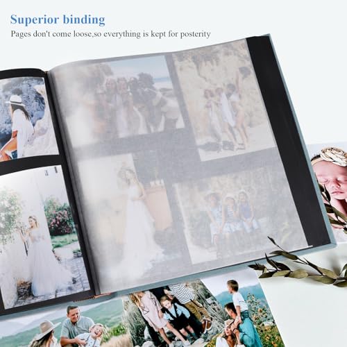 Leinen Fotoalbum zum Selbstgestalten Groß Fotobuch zum Einkleben im Format 30x30.5 cm hat 120 (60Blatt) säurefreien schwarze Seiten (200g/m²), Cyan-blau