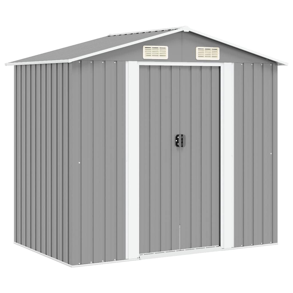 Gartenschuppen Grau Metall 204 x 132 x 186 cm verzinkter Stahl Gerätehaus mit Schiebetüren und 4 Entlüftungsöffnungen für Gartenlagerung von Werkzeug, Fahrrad, Rasenmäher, Mülltonne