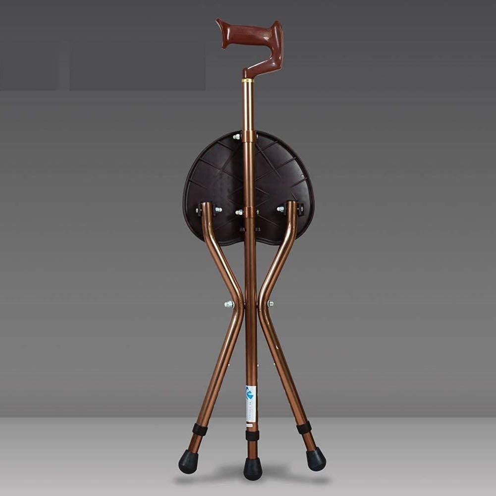 Bastón para caminar, asiento de bastón plegable, práctico asiento de bastón, capacidad de 400 libras, 3 patas, altura ajustable, bastón alto con luz LED, unisex para personas mayores, hermoso pai