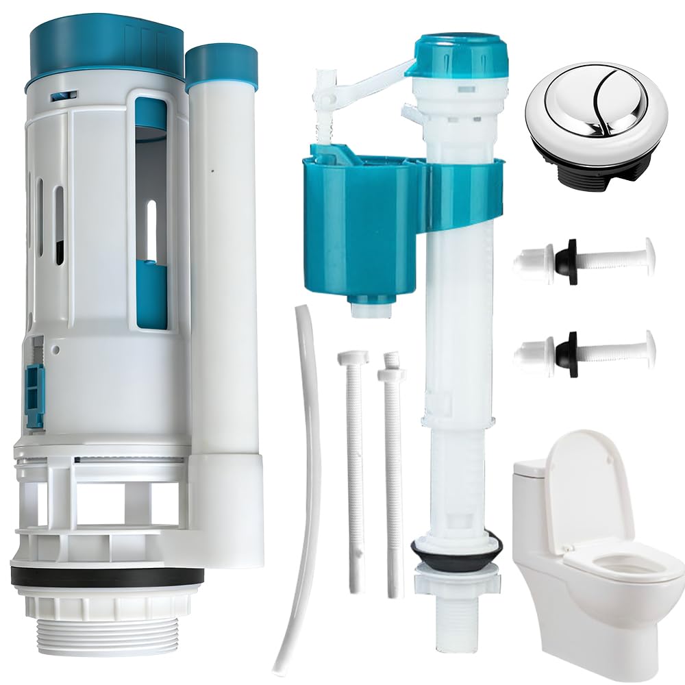 Toilet Flush System Replacement, Toilet Cistern Flush Parts with Dual Flush Valve, Adjustable Height, Push Button Cistern Flush Replacement