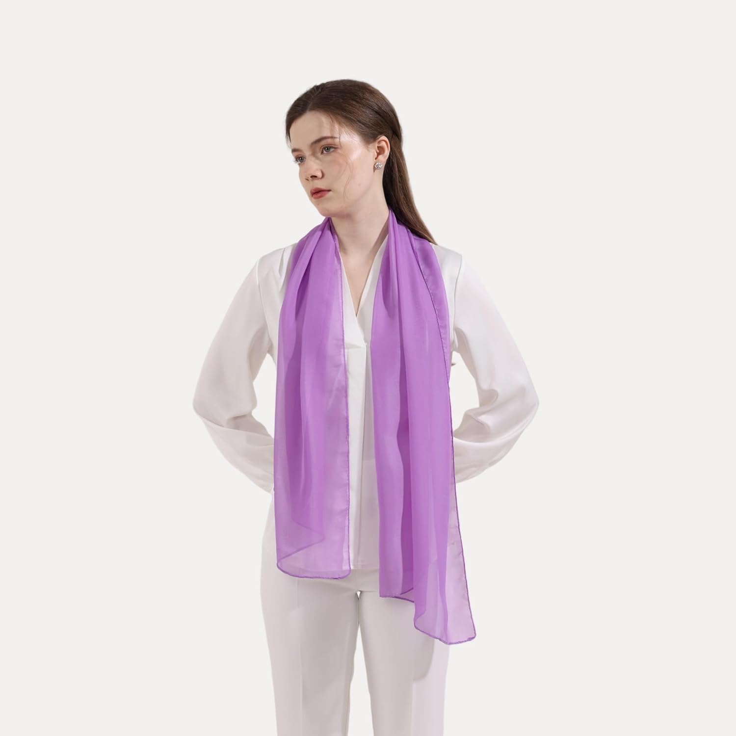 Women's Solid Chiffon Scarf, Soft Sheer Lightweigt Neck Scarves for Wedding Halloween Party - Image 4