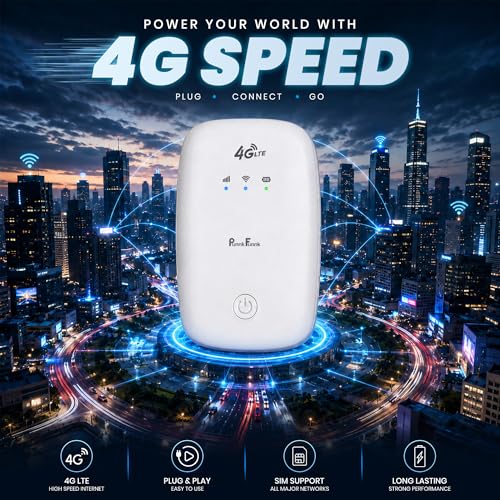 Image of PunnkFunnk 4G LTE Portable WiFi Hotspot Device, 2100Mah Rechargeable Battery, SIM Card Supported 150Mbps Wireless Hotspot, High-Speed Device, Multi-Device Connectivity (White)