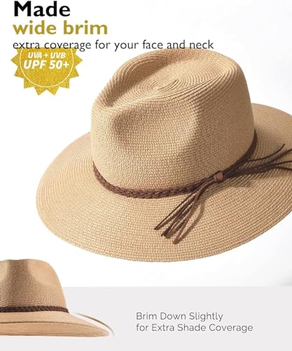 Furtalk Sun Hats For Women Summer Wide Brim Uv Upf 50+ Panama Fedora Foldable Packable Straw Beach Hat Khaki thumb #1