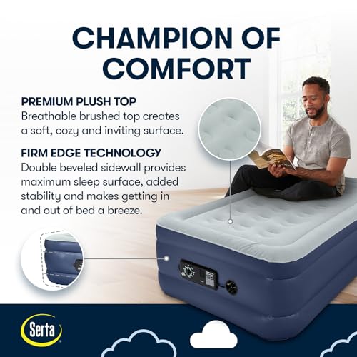 Image of Serta Raised Air Mattress with Never Flat Pump | Luxury Inflatable Mattress with Built in Air Pump to Ensure a Good Night's Rest | Heavy Duty Blow Up Mattress with Self Inflating Pump
