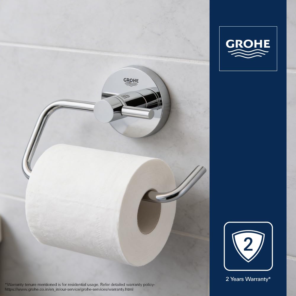 GROHE 40689001 Essentials Wall-Mounted Toilet Paper Holder Starlight Chrome product thumbnail 3