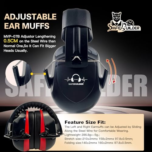 Image of SAFEBUILDER Ear Muffs Noise Reduction SNR 33dB Adjustable Lightweight Safety Earmuffs Sound Proof Noise Cancelling ANSI