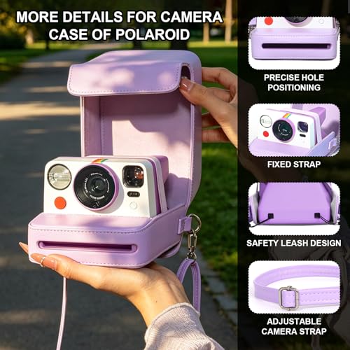 Funda para cámara Polaroid Now en cuero vintage morado miniatura 3