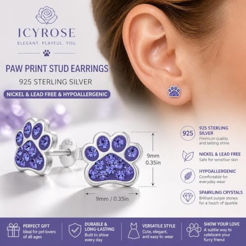 Image of 925 Sterling Silver Paw Print Stud Earrings (Choose Your Style) (Nickel Free)