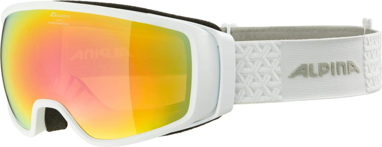 ALPINA Mirrored, Constrast-Enhancing & Anti-fog OTG Ski & Snowboard Goggles For Men & Women, DOUBLE JACK Q-LITE, white matt, one size