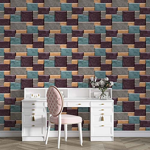 Image of DWELLSINDIA Colorful Stone Bricks Self Adhesive Wallpaper, Waterproof, Scratch Resistant, Laminated (41cm x 244cm, Multicolour)