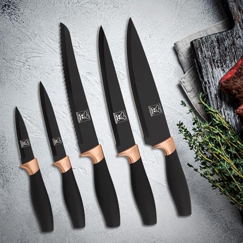 ChefHoablorn Knife Block Set Universal Round Holder Removable Knife Holder Easy to Clean Space Saving with 5 Knives Kitchen Knife Holder. - Image 3