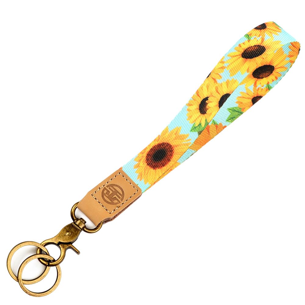 Glodentai Unisex Sunflower Cute Wrist Lanyard For Keys, Keychain, Wallet, Id Holder, Cell Phone, Wristlet Lanyard Key Chain Holder (Sunflower)
