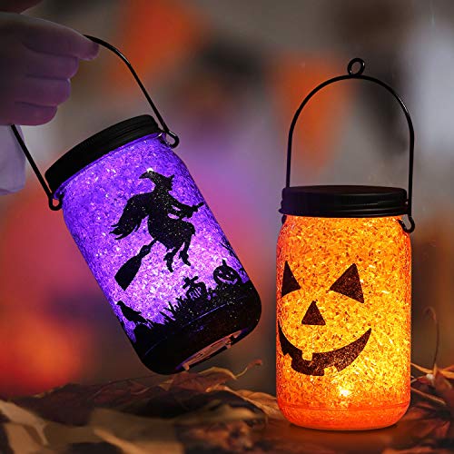 OUSFOT lantaarn voor Halloween of horrorparty binnen buiten decoratie 2 stuks (oranje en paars)