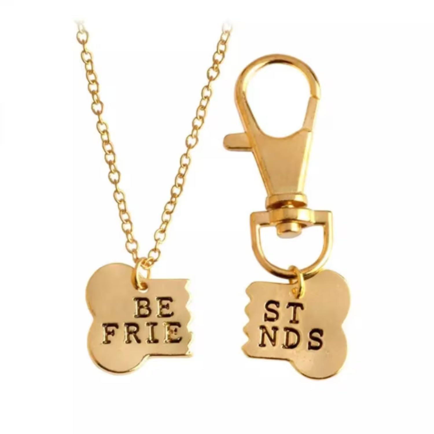 Agnes and Simon Gold Best Friends Bone Pendant Necklace & Dog Tag Matching Set