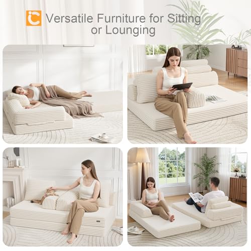Image of COMAX Futon Sofa Bed, Convertible Sofa Bed, Folding Boneless Couches | Boneless Couch for living room, 4‑in‑1 Fold Out Small Foldable Loveseat Floor Sleeper Mattress Lounge Space‑Saving
