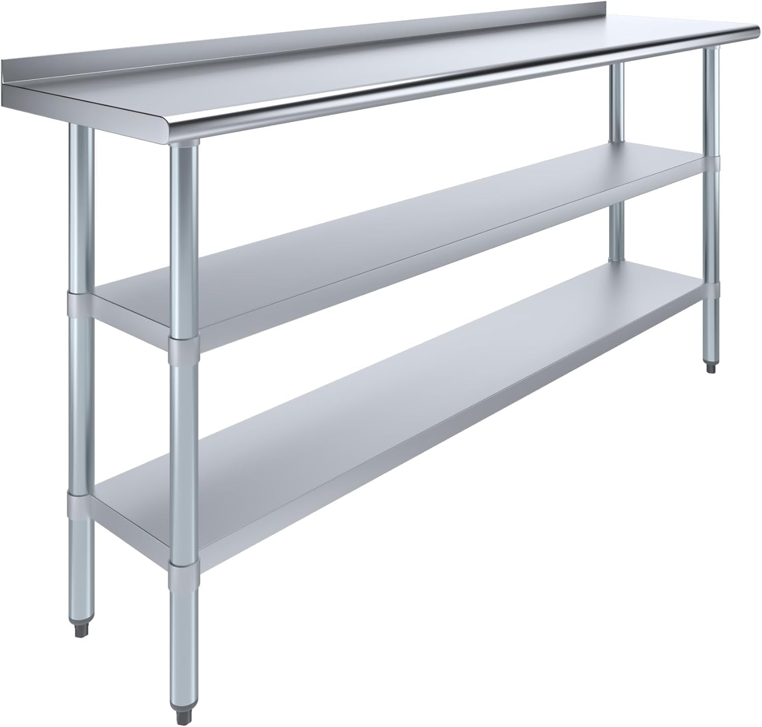 Stainless Steel Work Table with 1.5" Backsplash and 2 Shelves | NSF (72" Long x 18" Deep)
