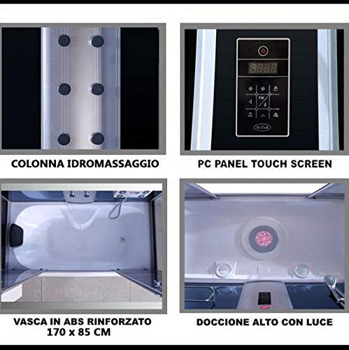 Bagno Italia Box idromassaggio cabina doccia e vasca 6 idrogetti cm 170x85 luci led ozonoterapia bluetooth