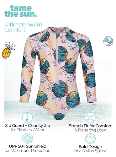Image of One Piece Girls Swimsuit Long Sleeve UPF 50+ Rash Guard with UV Protection