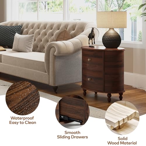Image of Chogori Solid Wood End Table Set of 2 - Elegant Pine Side Tables with 2 Drawers, Compact & Versatile Nightstand for Living Room, Bedroom, or Small Spaces - Easy Assembly & Timeless Design(Walnut)