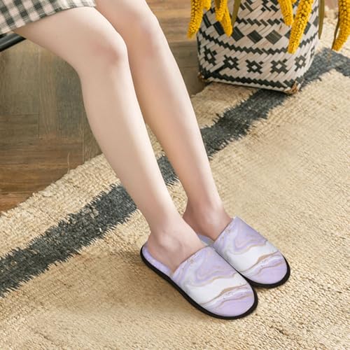 Lavender Glitter Foil Stripes Print Women Slippers Home Furry Shoes Keep Men Couples Shoes Warm For Women- 6