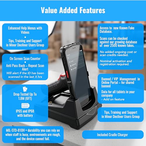 Image of Portable Driver's License, ID & Passport Scanner with Handle for Bars, Clubs & Retail - Age Verification & Customer Management - Optional Fake ID Detection (Intellicheck) - All 50 States (2026)