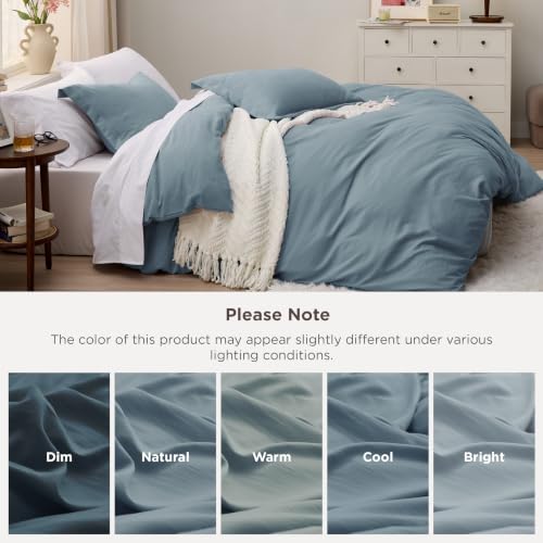 Image of Bedsure Prewashed Duvet Cover Queen, Cotton-Like Bedding Set, Dusty Blue | Ultra Soft, Relaxed Texture, 90 inchx90 inch Breathable Comfort, Hidden Zipper, 8 Corner Ties, Easy Care, OEKO-TEX, Year-Round Use