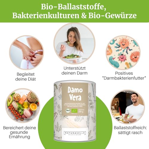 NATURAVELLA DamoVera Bio Darmkur | 250g | Bio-Ballaststoffe | Flohsamenschalen, Gewürze & aktive Bakterienkulturen | Unterstützt als Verdauungshelfer Stoffwechsel & Darmflora | Vegan und laborgeprüft