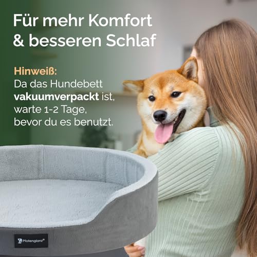 Pfotenglanz Orthopädisches Hundebett Hundekorb mittelgroße Hunde Hundekissen waschbar mit Kaltschaum Matratze in grau. 85x65 cm Hundesofa rutschfest Körbchen Hund Tier Kuschelbett flauschig rund (S)