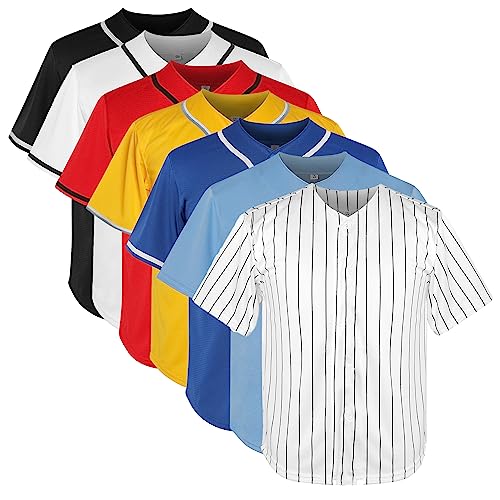 Youth Baseball Jersey Blank Boys T Shirt Button Down Hip Hop Fashion Sport Shirts Tops for Girls S-XL (Youth Blue Stripe X-Large)